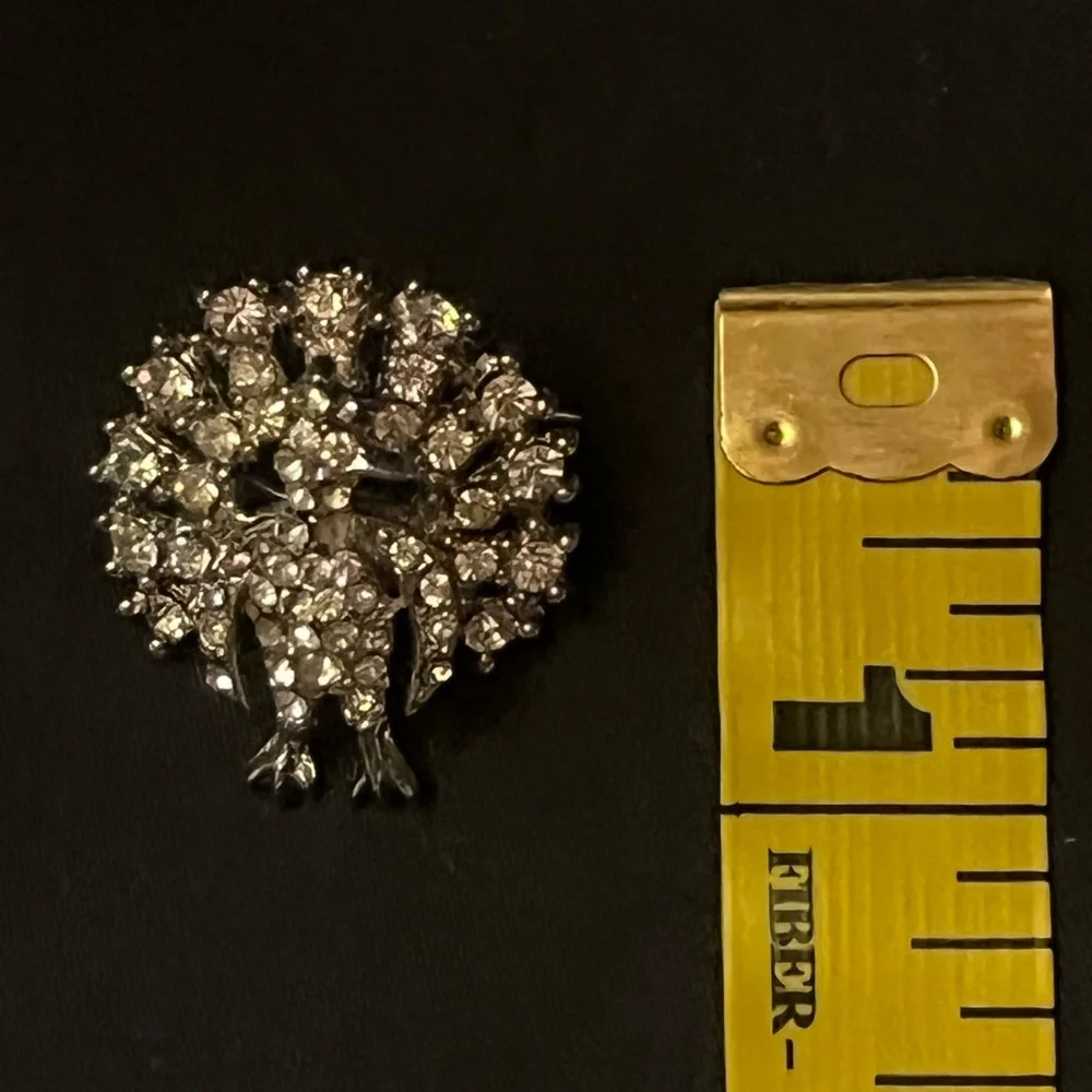 Vintage Silver Tone Rhinestone Crystal Peacock Brooch dainty